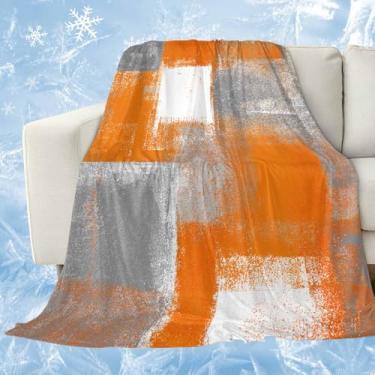 Imagem de Cobertores refrescantes abstratos para pessoas que dormem quente, laranja, cinza, pintura a óleo, arte manchada, cobertor de gelo leve, laranja, cinza, 101,6 x 152,4 cm, cobertores frios de verão para