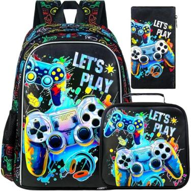 Imagem de UFNDC 3 peças, mochila infantil com lancheira, mochila escolar resistente à água para crianças em idade pré-escolar, Nova mochila de jogo para meninos com impressão UV, One Size, Novo conjunto de