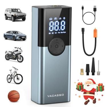 Imagem de VACASSO Compressor de Ar Portátil com 2 Bombas de Ar Elétricas, Lanterna LED, Medidor de Pressão Digital (150 PSI) para Carro, Bicicleta, Motocicleta, Bola