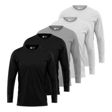 Imagem de Kit 5 Camiseta Manga Longa Masculina Slim Algodão 30.1 Zaroc Opção 4 M