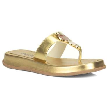Imagem de Sandalia Feminina Plataforma Chinelo Papete Flat Confort, Dourado, 40