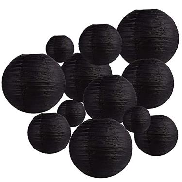 Imagem de Holite Lanternas de papel pretas, 12 peças, tamanhos sortidos de 15,2 cm, 20,3 cm, 25,4 cm, 30,5 cm, lanternas de bola para decorações de casa, festas e casamentos