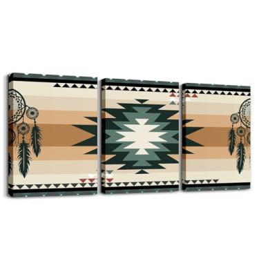 Imagem de Feelyou 3 peças de arte de parede rústica ocidental em tela para sala de estar quarto pinturas de parede astecas do sudoeste imagens étnicas exóticas decoração de parede banheiro bege marrom arte