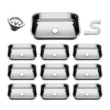 Imagem de Kit Cuba Pia Inox Cozinha As N2 56x34x17 Aço 430 10 Unidades