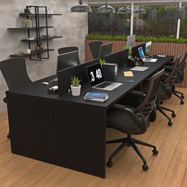 Imagem de Estação De Trabalho Mesa Plataforma Escritório 1200x600 6 Lugares Preto