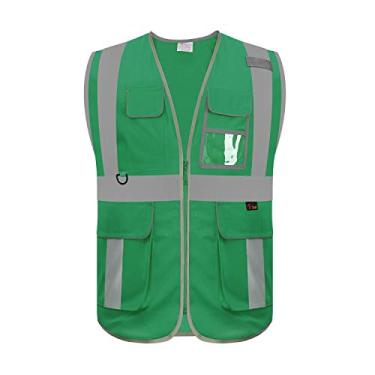 Imagem de zojo Colete de segurança de alta visibilidade, refletor com bolsos multifuncionais e zíper, para homens e mulheres