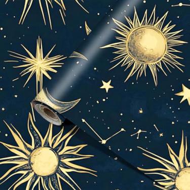 Imagem de HOMETITUTE Papel de parede lua e estrela, descasque e cole papel de parede, papel de contato celestial, sol e lua, adesivo de parede de vinil autoadesivo removível para decoração de parede de quarto