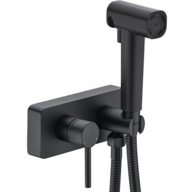 Imagem de HOMYEP Pulverizador de bidê portátil de latão para vaso sanitário, torneira de bidê de montagem de banheiro com água quente e fria, válvula de chuveiro RV de 10 cm de manípulo único, preto fosco