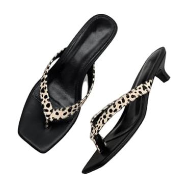 Imagem de Archicolor Sandálias femininas de couro de crina de cavalo de leopardo francês preguiçoso, minimalista, retrô, temperamento, bico quadrado, salto gatinho, Branco, 36