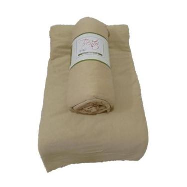 Imagem de Lençol Queen Camitalia 100% Algodão Cor Areia Fio 30/1 Com Elástico Li