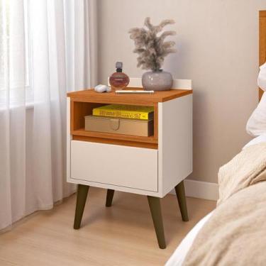 Imagem de Mesa De Cabeceira Any Retro Quarto Cama Nicho Pés Palito Off white/ced