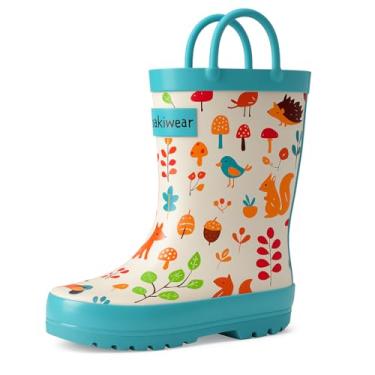 Imagem de Botas de chuva de borracha impermeáveis infantis Oaki com alças fáceis de colocar, Forest Animals, 4 Toddler