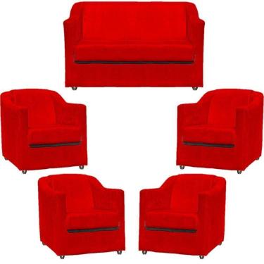 Imagem de Kit Namoradeira Decorativa + 4 Poltronas Para Sala Manicure Recepção Consultório Mila Suede