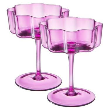 Imagem de Khen Flower Vintage Wavy Glass Coupes Martini, Champagne & Cocktail Coupes - Conjunto de copos coloridos de coquetel de 59 a 200 ml e champanhe, Prosecco, Mimosa Glassware Design com direitos autorais