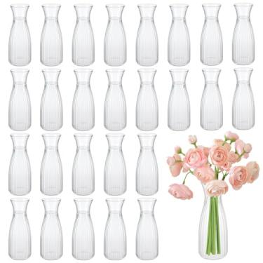 Imagem de Pacote com 24 vasos de plástico, vaso de flores de acrílico de cilindro pequeno transparente de 17,78 cm, vasos de plástico inquebráveis para decoração de casa e casamento