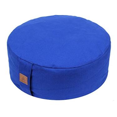 Imagem de Almofada de meditação de trigo sarraceno Feliz Max Zafu, travesseiro de meditação de zabuton redondo, suporte de ioga, bolsa de chão, capa de algodão orgânico com zíper, travesseiro de joelho - 6 cores e tamanhos grandes e pequenos, Azul, 13”x13”x5”