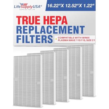 Imagem de LifeSupplyUSA Filtro HEPA True de substituição compatível com Winix PlasmaWave 115115, purificador de ar tamanho 21 (pacote com 5)
