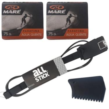 Imagem de Leash Cordinha Prancha De Surf Regular 6mm + 2 Parafina + Porta Parafina + Raspador Strep Resistente e Performance Kit Surf Completo (Agua Quente, Preto)