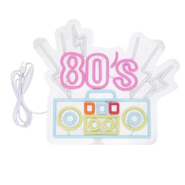 Imagem de Zhjvihx Sinais de Néon Dos Anos 80 para Decoração de Parede, Luzes LED Usuárias USB, Decoração de Festa, Luz de Neon de Boombox Colorida para Fotografia, Dimmable, Quarto Temático Dos