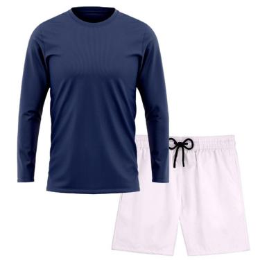 Imagem de Kit Short Praia Academia Passeio Treino Branco + Manga Longa Masculina Segunda Pele Dry-Masculino