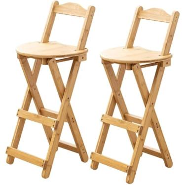 Imagem de Banco De Bar De Bambu Dobrável Balcão De Cozinha Banco Alto Com Encosto E Apoio Para Os Pés Cadeira Alta De Café Da Manhã Portátil Para Cozinha Casa Jardim Interior Externo, 2pcs, 45cm/18in