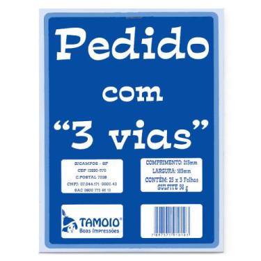 Imagem de Talão de Pedido 1/18 3 Vias 3x25 Folhas - Tamoio