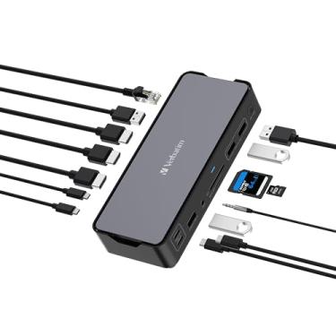 Imagem de Verbatim Estação de ancoragem USB-C Pro, hub 15 em 1, adaptador multiportas para HDMI 4K e 8K, USB-A e USB-C, PD 80W, AUX, leitor de cartão, para Mac/Windows Laptop e Co