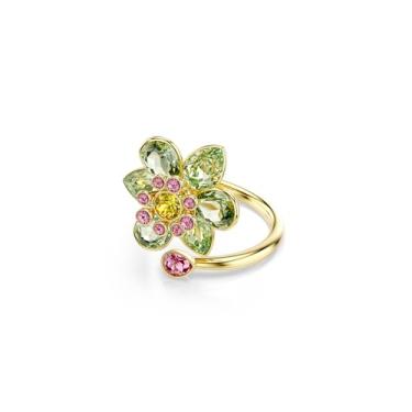 Imagem de Swarovski Anel aberto Idyllia, cortes mistos, flor, verde, acabamento dourado, Cristais, Cristal