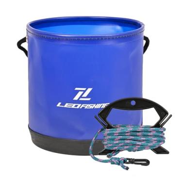 Imagem de Balde de pesca dobrável redonda com cordão de cordão colapso de lavagem dobrável recipiente de água portátil de grande capacidade para acampamento Pesca passeio de barco ao ar (Preto) (Azul)