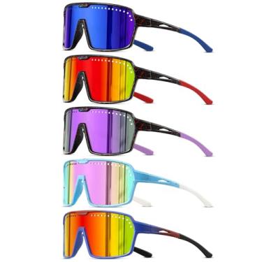 Imagem de DioKiw Pacote com 5 óculos de sol infantis polarizados, proteção UV, óculos de beisebol juvenil, leves, armação grande, óculos de softbol, 5 peças - azul + vermelho + roxo + rosa + azul moldura