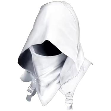 Imagem de Cachecol com capuz de capô, capuz branco Rogue Cowl Scarf exclusivo Medieval Assassin, fantasia de manga de inverno, chapéu de casaco unissex para cosplay de Halloween e uso diário
