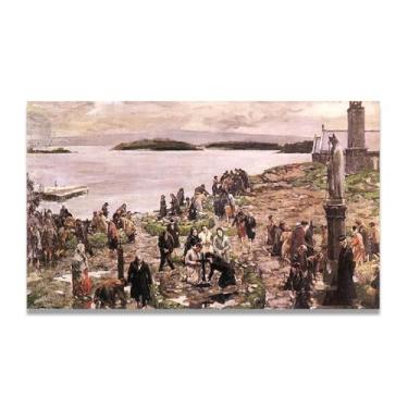 Imagem de Saint Patricks Purgatory John Lavery Iconic Realist Portrait & War Scene Canvas Art – Decoração de parede irlandesa atemporal para casa 30 x 54 cm Un Framed