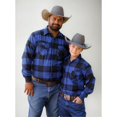 Imagem de Camisa Flanela Xadrez Cowboy Kit 2 Peças: Pai E Filho - Maximus, Azul 