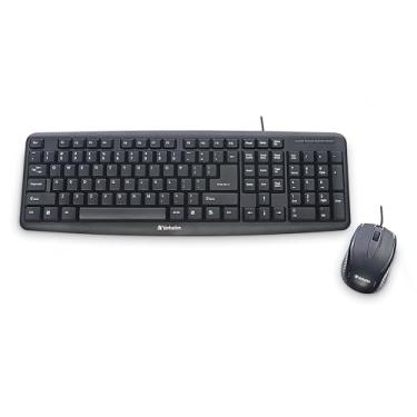 Imagem de Verbatim Conjunto de teclado e mouse Slimline com fio USB Plug-and-Play, pernas de inclinação ajustáveis, mouse óptico com fio, teclado de computador de tamanho completo compatível com PC, laptop -