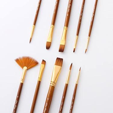 Imagem de LiebeWH 10Pcs Nylon Hair Paint Brushes Set Handle Madeira Sólida para Aquarela Pintura a Óleo Acrílico Fan Shaped Pen para Artistas Estudantes Crianças Iniciantes (Marrom)