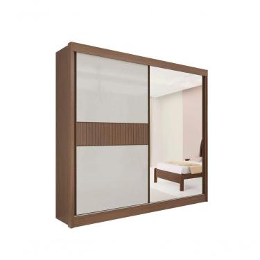 Imagem de Guarda Roupa Titanium Ripado 2 Portas 6 Gavetas Com Espelho Sem Pés D' Doro Castanho/off White/ripado