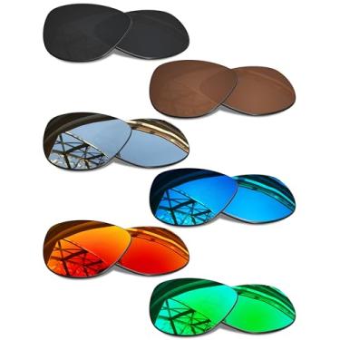 Imagem de SmartVLT Conjunto de 6 lentes masculinas de substituição para óculos de sol Oakley Frogskins OO9013 pacote combo S01, Stealth preto, âmbar marrom, vermelho fogo, azul gelo, prata titânio e verde