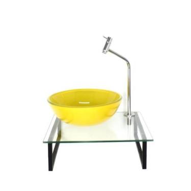 Imagem de Kit Cuba Vidro Redonda 10Mm Amarelo Tampo 40Cm Incolor E - Cubas E Gab