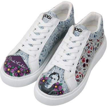 Imagem de DOGO Tênis feminino plataforma plataforma, feito à mão, couro vegano, exclusivo, Remembrance of Frida Kahlo Design, 36
