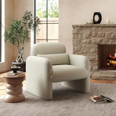 Imagem de Roundhill Furniture Poltrona estofada moderna Dylan, branco creme