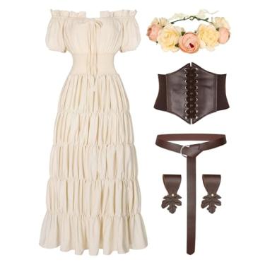 Imagem de 6 peças de fantasia renascentista feminina vestido medieval para mulheres vestido camponês