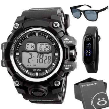 Imagem de Caixa + Oculos Proteção Uv + Relogio Prova Dagua Digital Cronometro Grande Presente Esportivo Preto