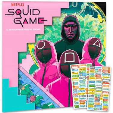Imagem de Calendário SquidGame 2026 – Pacote de calendário de parede Deluxe Front Man & Seong Gi-hun com mais de 100 adesivos de lembrete (presentes de programas de TV, material de escritório)