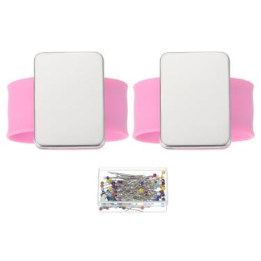 Imagem de PATIKIL Pulso com almofada de pino magnético, 2 peças de suporte magnético para alfinetes de costura com cabeça esférica, agulhas acolchoadas, pulseira para costurar, trançar, acolchoar, grampos de