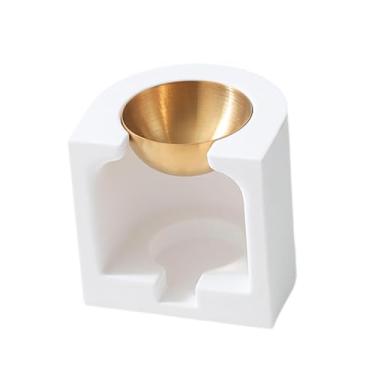 Imagem de Baoblaze Queimador de óleos essenciais, difusor de óleo de porcelana, castiçal, queimador de velas, suporte de fragrâncias para escritório, sala de estar, Ouro