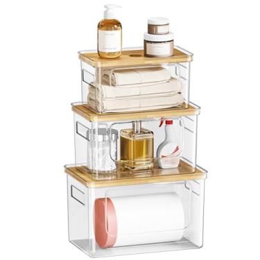 Imagem de Dispensador de suporte de saco de lixo, dispensador de suporte de saco de lixo, organizador de sacos de lixo embaixo da pia, tampa de bambu, batatas, cebolas, recipiente de armazenamento para cozinha