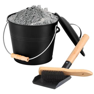 Imagem de FEED GARDEN Mini balde de cinzas com tampa, pá, vassoura e chave de fenda, balde de metal para lareira de 3 litros, balde de carvão de pelotas, lata de cinzas para fogueiras de lareira, lareira