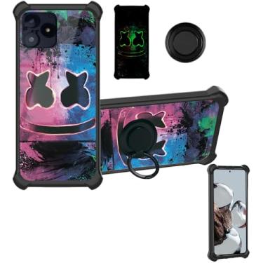 Imagem de Aroepurt Capa compatível com Foxx FOXXD A65L [com protetor de tela de vidro temperado][PC rígido + silicone macio][suporte para anel] [efeito luminoso] YGH-BQ