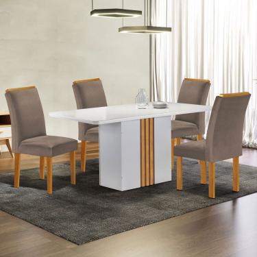 Imagem de Mesa de Jantar 4 Lugares Celeste Luisa com Vidro Off White/Cinamomo/Bege Escuro - Cel Móveis