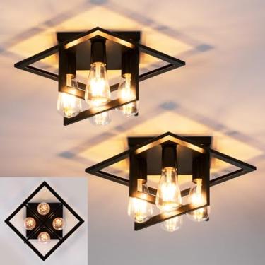 Imagem de Luminária de teto de montagem semiembutida, 4 luminárias industriais de teto, montagem de teto, casa de fazenda preta para cozinha, luminárias de teto, luz de teto de banheiro, quarto, corredor
